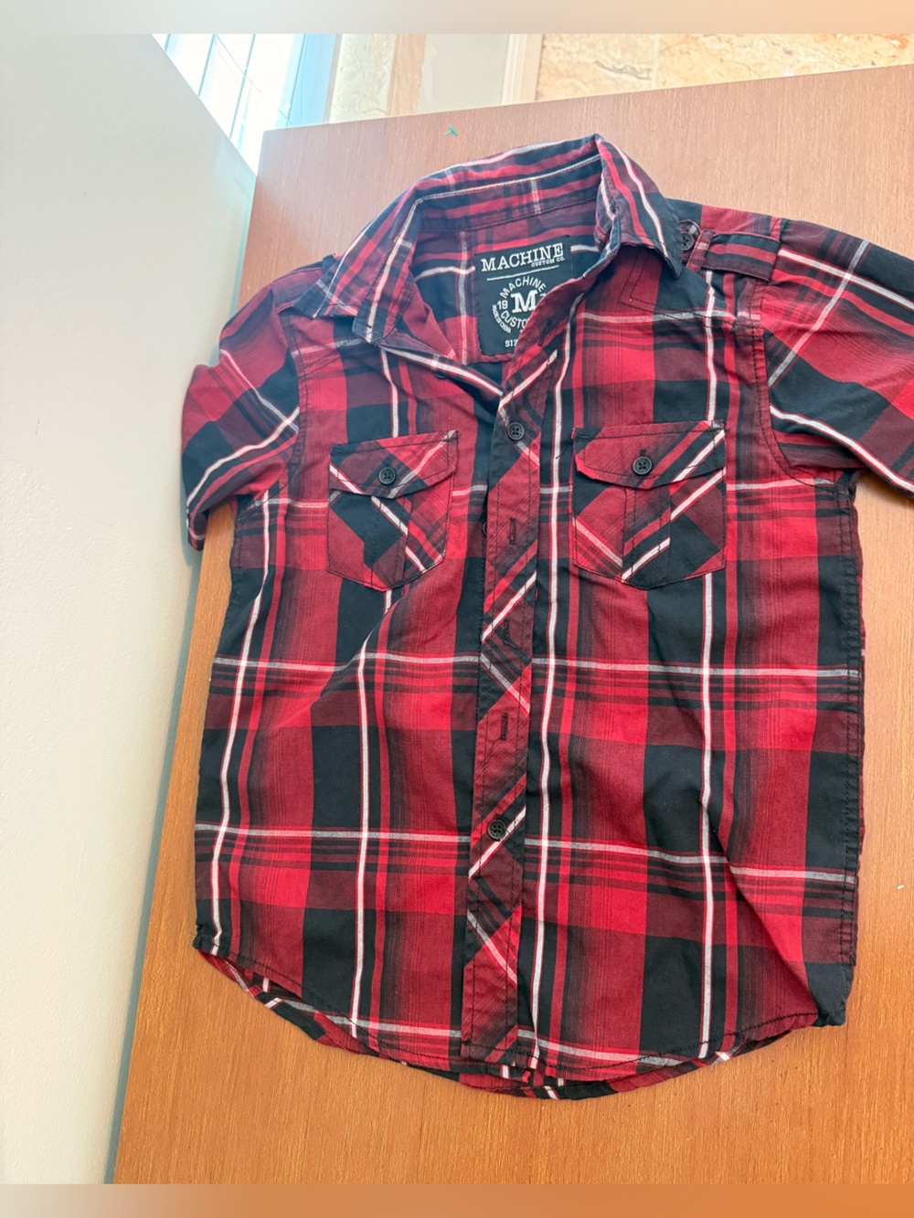 Machine Boys' Red Plaid Button-Up Shirt, Size Medium